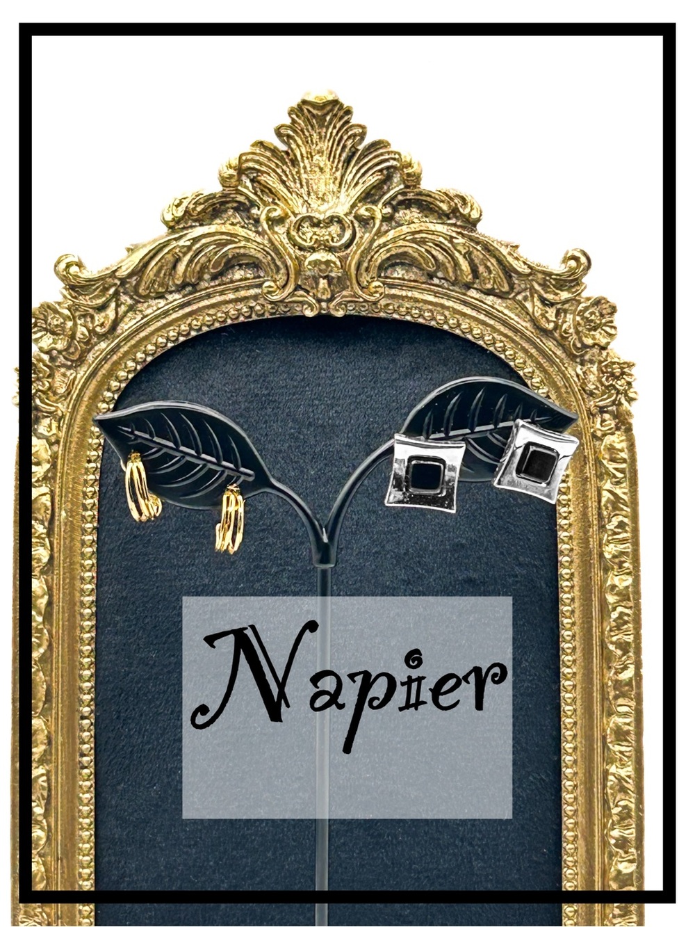Napier Gold Hoop and Silver Square Stud Earring Set